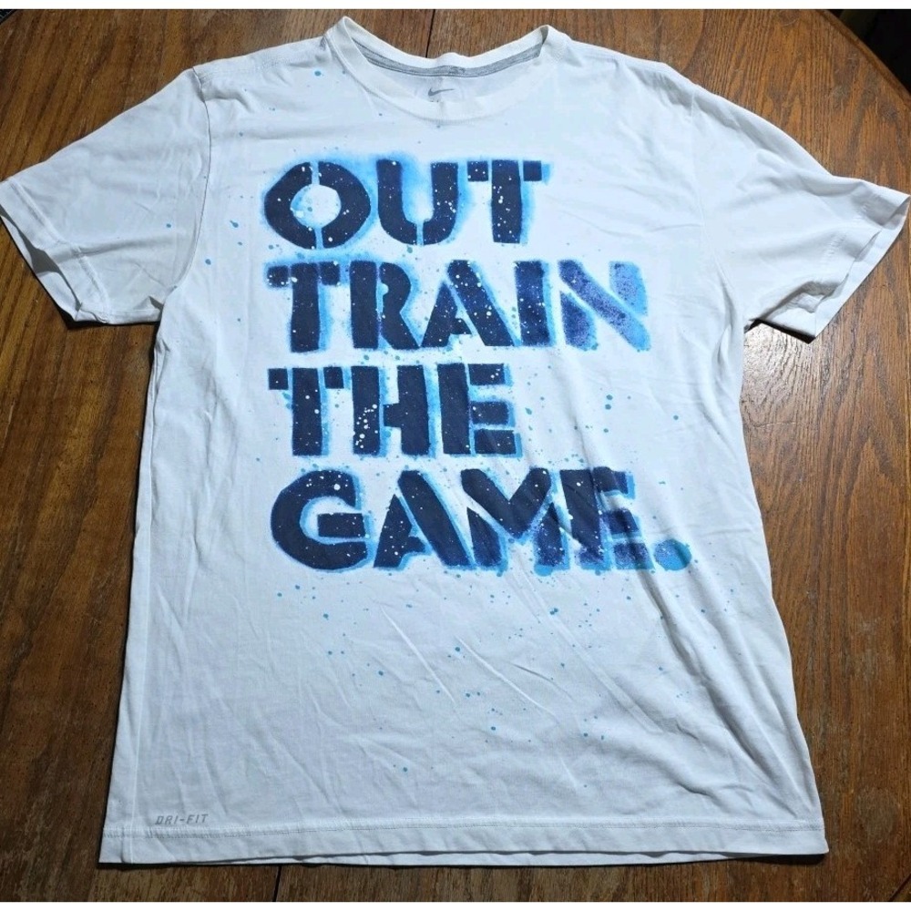 Nike T-Shirt Men's L White Logo Out‎ Train the Game OTTG Tee Basketball